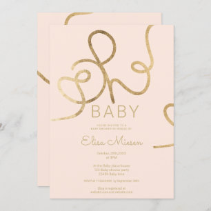 Convite Caligrafia moderna de blush de ouro cônico Oh chá