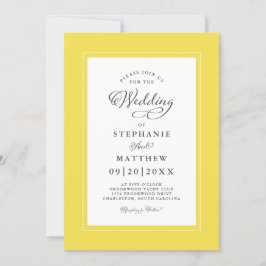 Convite Caligrafia Moderna de Casamento Amarelo e Branco E