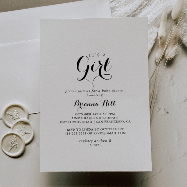 Convite Caligrafia moderna É um Chá de fraldas feminino (Criador carregado)