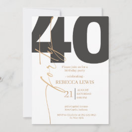 Convite Caligrafia Moderna Elegante Aniversário de 40 Anos