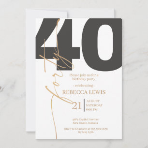 Convite Caligrafia Moderna Elegante Aniversário de 40 Anos