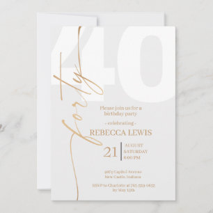 Convite Caligrafia Moderna Elegante Aniversário de 40 anos