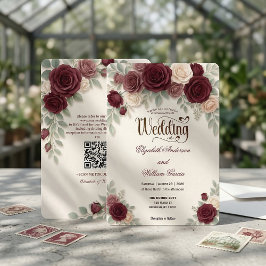 Convite Caligrafia Moderna Elegante Código QR Rosa Borgonh