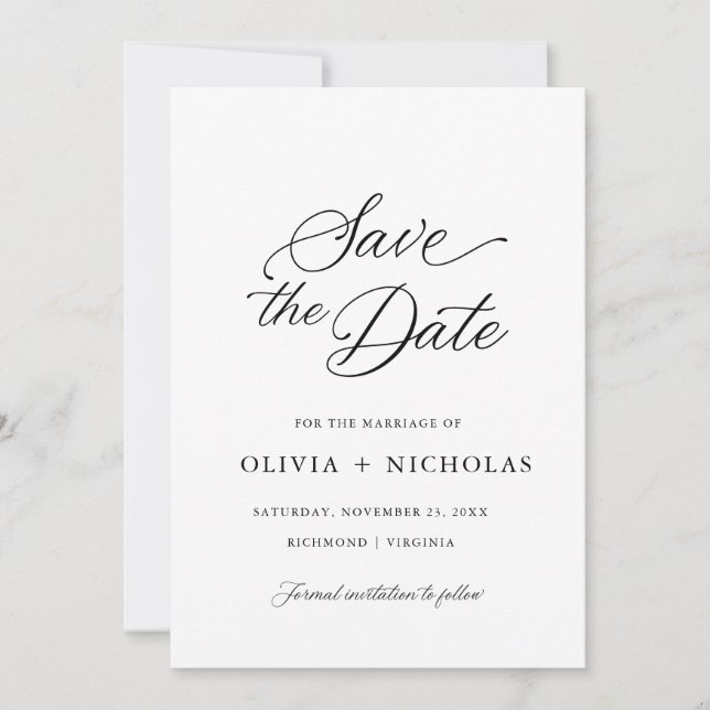 Convite Caligrafia Moderna Elegante Negra (Frente)