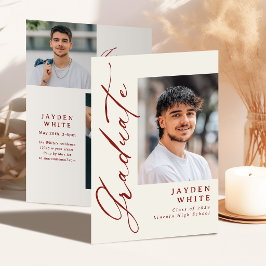 Convite Caligrafia Moderna em Borgonha para Formatura com