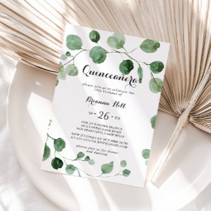 Convite Caligrafia Moderna Eucalipto Quinceañera 