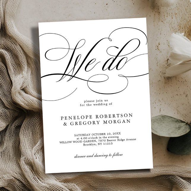 Convite Caligrafia moderna fazemos casamento preto e branc (Modern calligraphy timeless black and white wedding we do invite)