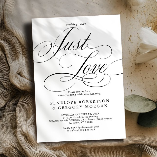 Convite Caligrafia moderna nada rico apenas adoro casament (Modern calligraphy nothing fancy just love wedding invitation)