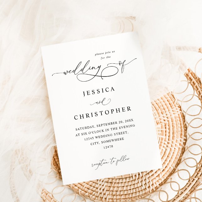 Convite Caligrafia Moderna Negra e Branca 3 Casamento (Criador carregado)