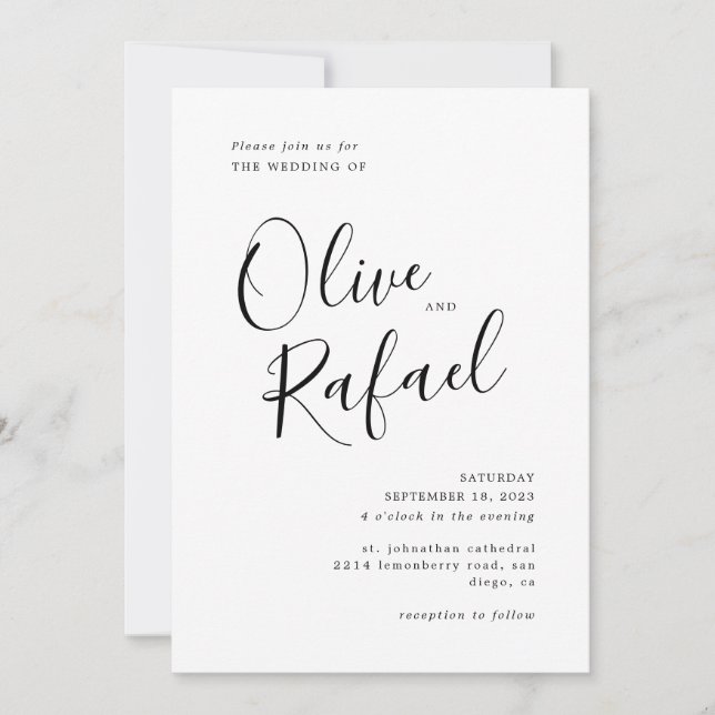 Convite Caligrafia Negra Simples Elegante (Frente)