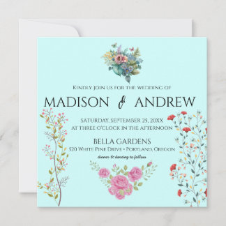 Convite Caligrafia química elegante Floral Azul