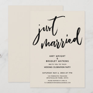 Convite Caligrafia Recém Casados Creme Recepção de Casamen