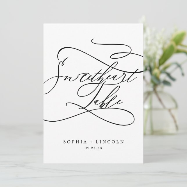 Convite Caligrafia Romântica 5x7" Número da Mesa (Em pé/Frente)