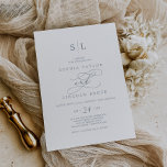 Convite Caligrafia romântica | Casamento por Monograma Azu<br><div class="desc">Este convite de casamento de monograma azul empoeirado para caligrafia romântica é perfeito para um casamento simples. O clássico design moderno apresenta espirais ricos e turbilhões brancos com magnífica e elegante tipografia à mão.</div>
