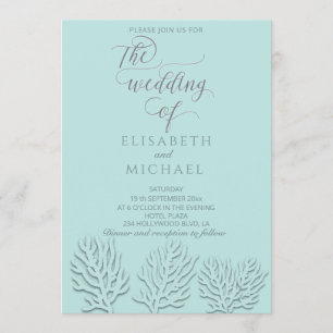 Convite Caligrafia romântica de coral purista em relevo