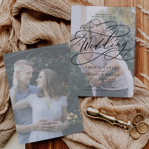 Convite Caligrafia romântica Desvaneceu Foto e Casamento