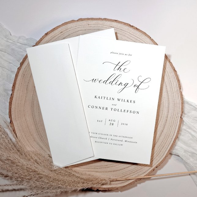 Convite Caligrafia Romântica Luxo Casamento (Elegant romantic modern wedding invitations with calligraphy script.)