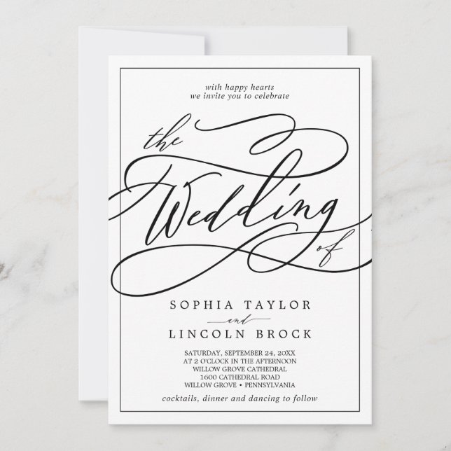 Convite Caligrafia romântica | Quadro De Casamento De (Frente)