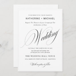 Convite Caligrafia Romântica Simples e Casamento Chic