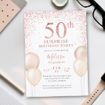 Convite Caligrafia rosa com brilho Surpresa 50º aniversári<br><div class="desc">Caligrafia rosa - Balões Luminosos Elegantes Moderna Surpresa 50º Aniversário</div>