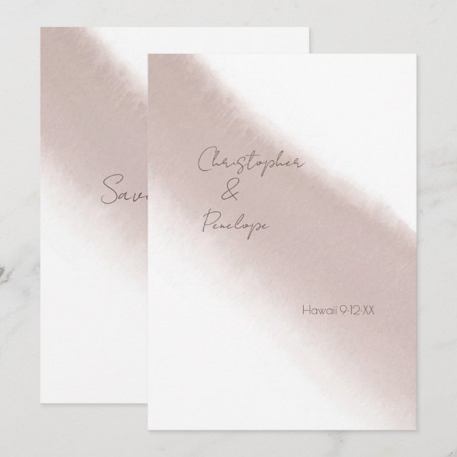 Convite Caligrafia Rosa Dusty Aquarela Salvar Data (Frente/Verso)