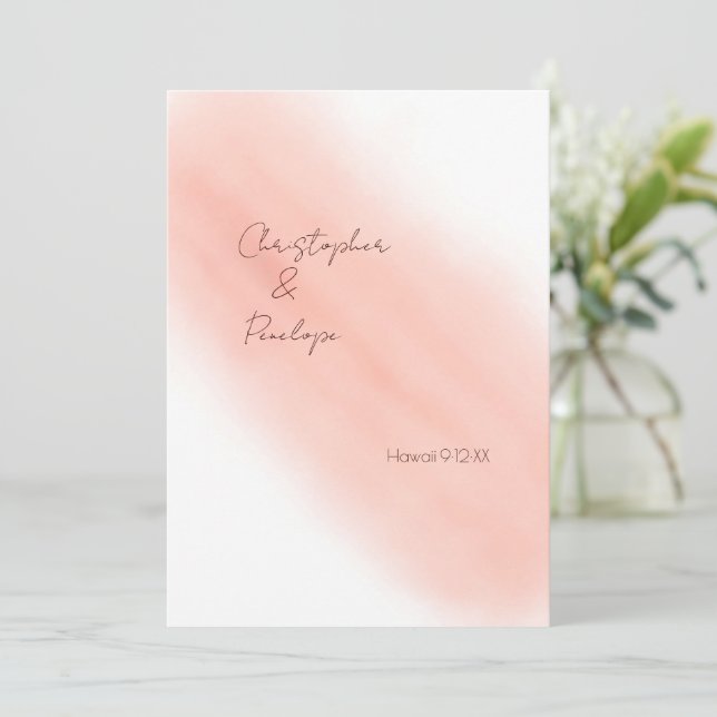 Convite Caligrafia Rosa Esbranquiçada Aquarela Salvar Data (Em pé/Frente)