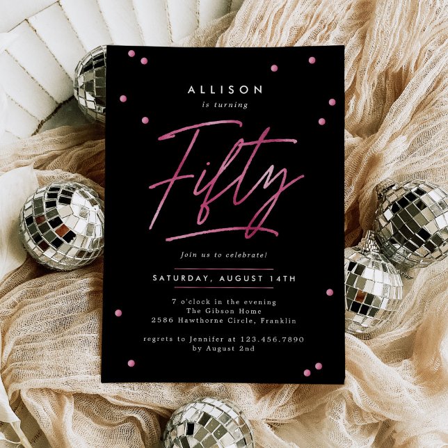 Convite Caligrafia rosa moderna 50º aniversário (Criador carregado)