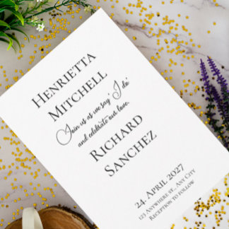 Convite Caligrafia Simples Casamento Preto e Branco