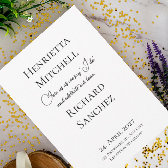 Convite Caligrafia Simples Casamento Preto e Branco (Criador carregado)