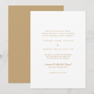 Convite Caligrafia Simples|Casamento Tradicional Dourado