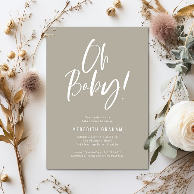 Convite Caligrafia Simples Chá de fraldas Neutro de Gênero (Criador carregado)