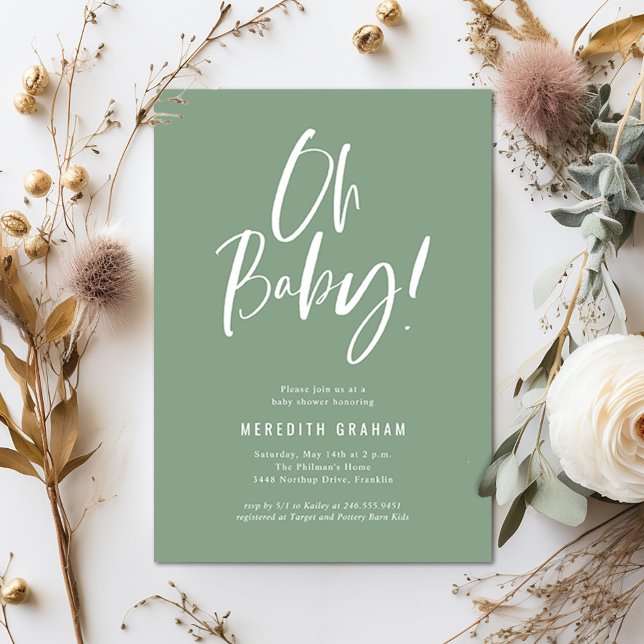 Convite Caligrafia Simples Chá de fraldas Neutro de Gênero (Criador carregado)