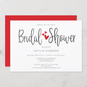 Convite Caligrafia Simples do Coração Vermelho chá de pane