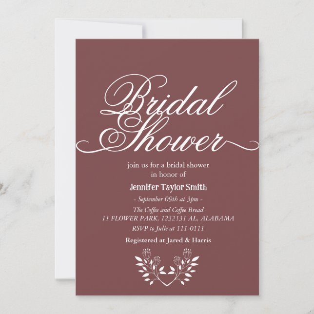 Convite Caligrafia simples e chic Chá de panela de flor se (Frente)