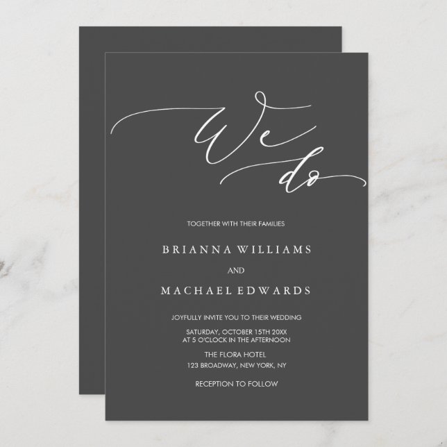 Convite Caligrafia Simples e Elegante Fazemos Casamento a  (Frente/Verso)