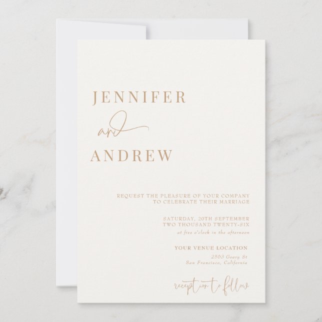 Convite Caligrafia Simples Elegante Moderno Casamento (Frente)