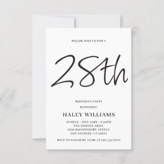 Convite Caligrafia simples moderna minimalista 28º anivers