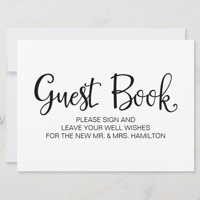 Convite Caligrafia Simples | Placa de casamento de "Livro  (Frente)