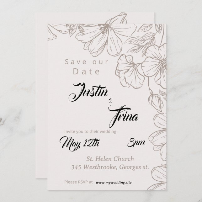 Convite Caligrafia Simples Salva a Data (Frente/Verso)