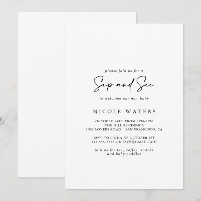 Convite Caligrafia Sip Elegante moderno e veja (Frente/Verso)