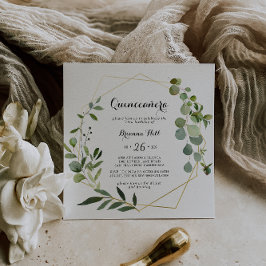 Convite Caligrafia tropical Dourada geométrica Quinceañera