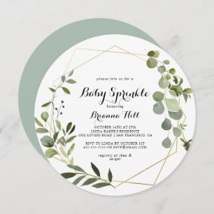 Convite Caligrafia Tropical Geométrica Dourada, Bebê Sprin