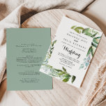 Convite Caligrafia tropical Greenery Casamento Frente e Tr<br><div class="desc">Este convite de casamento para a caligrafia tropical verde é perfeito para um casamento elegante. A design apresenta folhas tropicais predominantemente verdes com um toque de flores rosadas cor-de-rosa bem dispostas em coroas elegantes e formas geométricas. Salve o papel, incluindo mais detalhes na parte traseira do convite em vez de...</div>