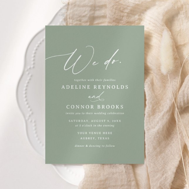 Convite Caligrafia Verde Elegante Fazemos Casamento (Criador carregado)