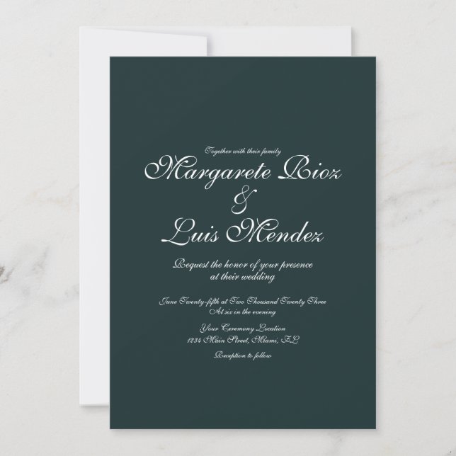 Convite Caligrafia Verde Esmeralda Casamento Verde (Frente)