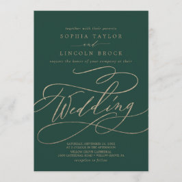 Convite Caligrafia Verde Romântica | Casamento florescente
