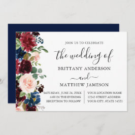 Convite Caligrafia Watercolor Floral Wedding Azul
