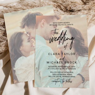 Convite Caligrafia Whimsical Foto Esmaecida De Casamento