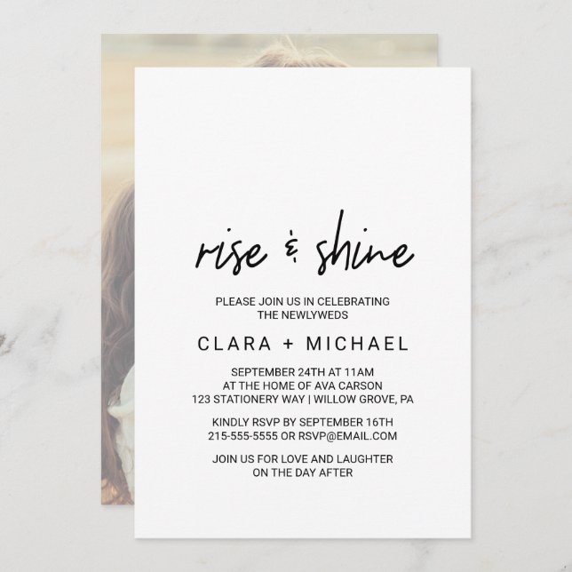 Convite Caligrafia Whimsical | Photo Back Wedch Brunch (Frente/Verso)