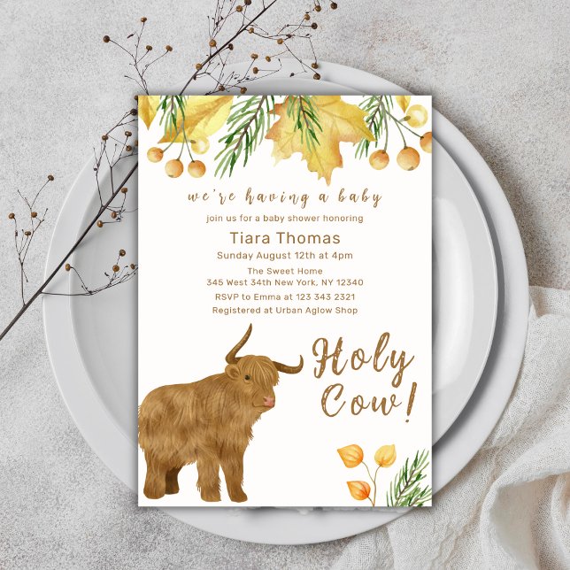 Convite Call Boho Santa Vaca Highland Chá de fraldas (Fall Boho Holy Cow Highland Cow Baby Shower Invitation)